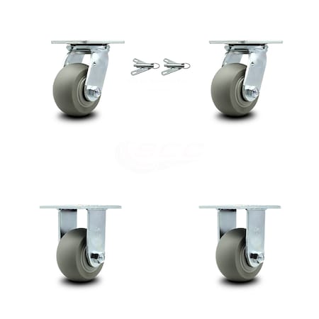 Service Caster 4 Inch Thermoplastic Rubber Caster Set with Ball Bearings 2 Swivel Lock 2 Rigid SCC-30CS420-TPRBD-BSL-2-R-2